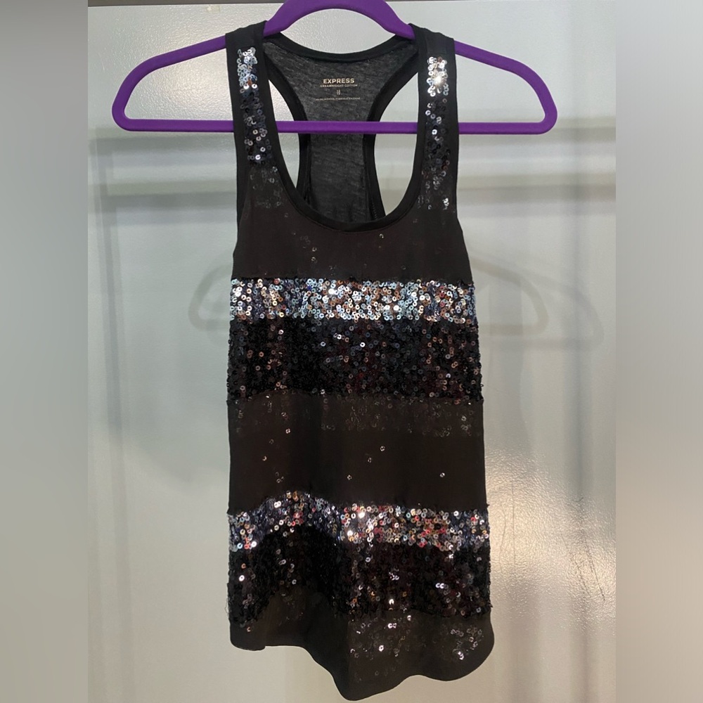 Black and silver sequin tank